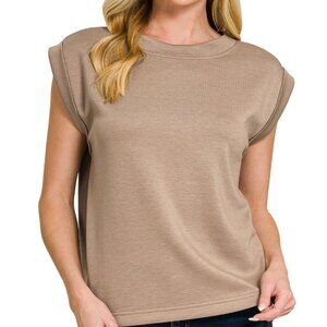 Zenana Scuba Round Neck Cap Sleeve Top